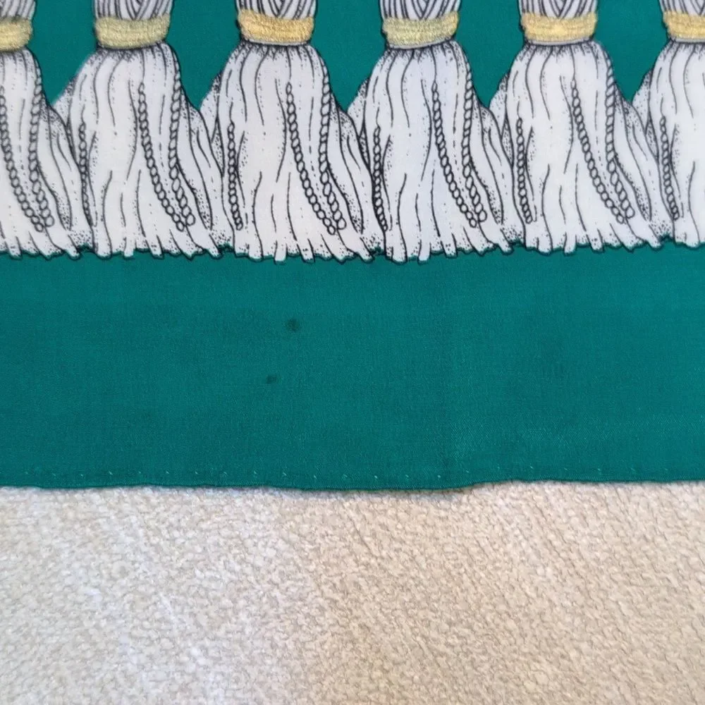 Vintage Ginnie Johansen Green & Blue Silk Scarf with Nautical Crest Signed